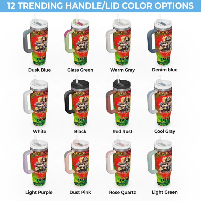 Bob Marley Music Custom Stanley Quencher 40Oz Stainless Steel Tumbler With Handle - Image 4