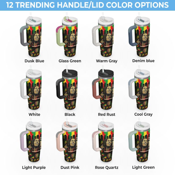 Bob Marley Music Custom Stanley Quencher 40Oz Stainless Steel Tumbler With Handle - Image 4