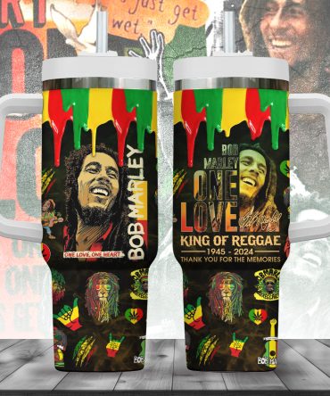 Bob Marley Music Custom Stanley Quencher 40Oz Stainless Steel Tumbler With Handle