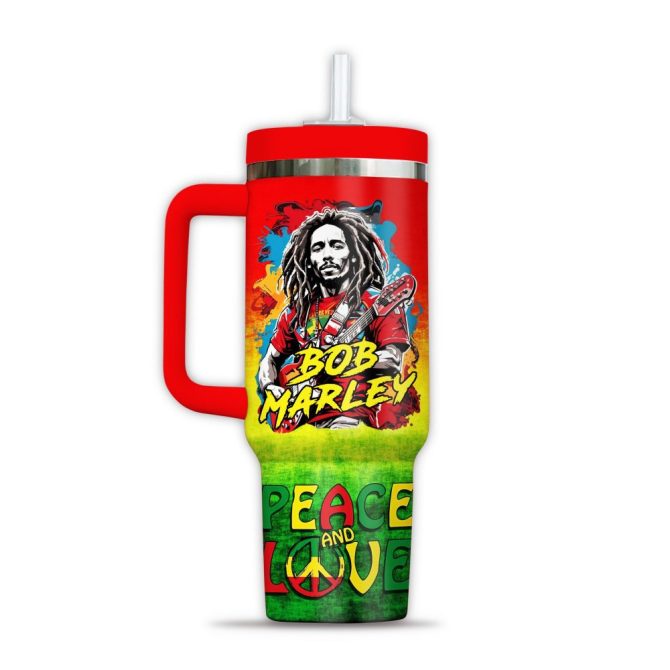 Bob Marley Music Custom Stanley Quencher 40Oz Stainless Steel Tumbler With Handle - Image 2