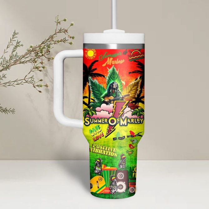 Bob Marley Music Custom Stanley Quencher 40Oz Stainless Steel Tumbler With Handle - Image 3