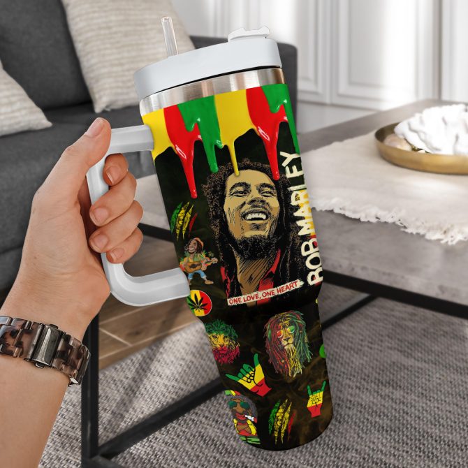 Bob Marley Music Custom Stanley Quencher 40Oz Stainless Steel Tumbler With Handle - Image 2