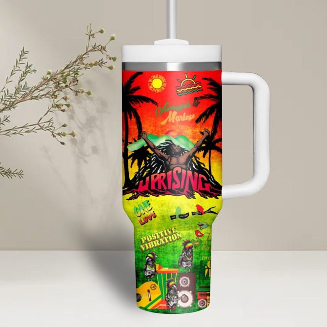 Bob Marley Music Custom Stanley Quencher 40Oz Stainless Steel Tumbler With Handle - Image 2