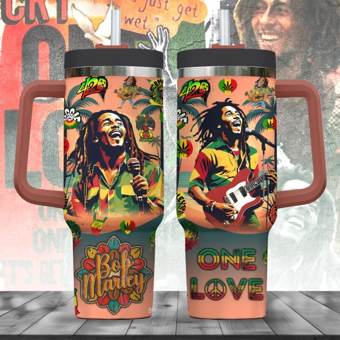 Bob Marley Music Custom Stanley Quencher 40Oz Stainless Steel Tumbler With Handle