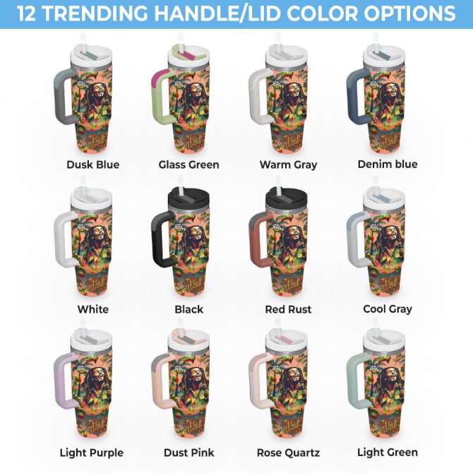 Bob Marley Music Custom Stanley Quencher 40Oz Stainless Steel Tumbler With Handle - Image 4
