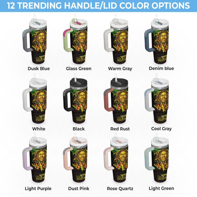 Bob Marley Music Custom Stanley Quencher 40Oz Stainless Steel Tumbler With Handle - Image 4