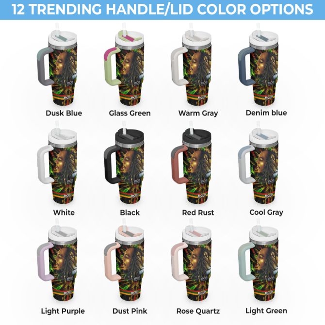 Bob Marley Music Custom Stanley Quencher 40Oz Stainless Steel Tumbler With Handle - Image 4