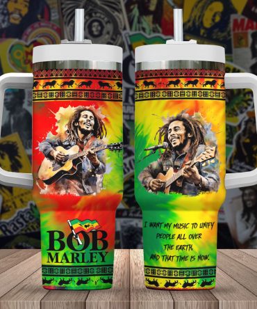 Bob Marley Music Custom Stanley Quencher 40Oz Stainless Steel Tumbler With Handle