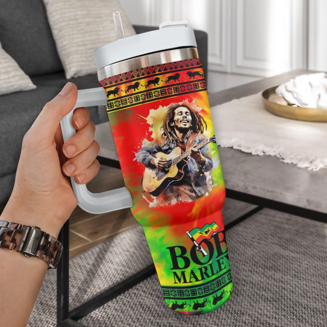 Bob Marley Music Custom Stanley Quencher 40Oz Stainless Steel Tumbler With Handle - Image 2