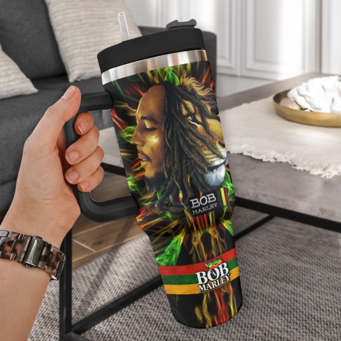 Bob Marley Music Custom Stanley Quencher 40Oz Stainless Steel Tumbler With Handle - Image 2