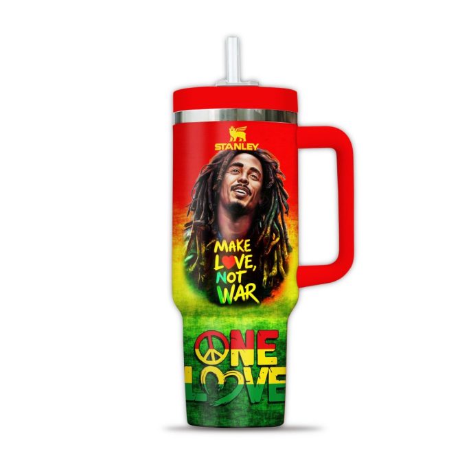 Bob Marley Music Custom Stanley Quencher 40Oz Stainless Steel Tumbler With Handle - Image 3