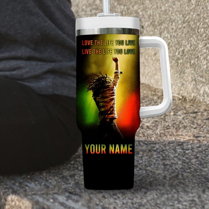 Bob Marley One Love Love The Life You Live Music Custom Stanley Quencher 40Oz Stainless Steel Tumbler - Image 3
