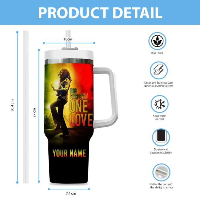 Bob Marley One Love Love The Life You Live Music Custom Stanley Quencher 40Oz Stainless Steel Tumbler - Image 5