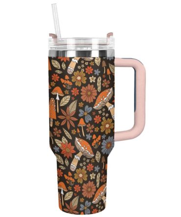 Boho Mushroom Bliss Custom Stanley Quencher 40Oz Stainless Steel Tumbler With Handle