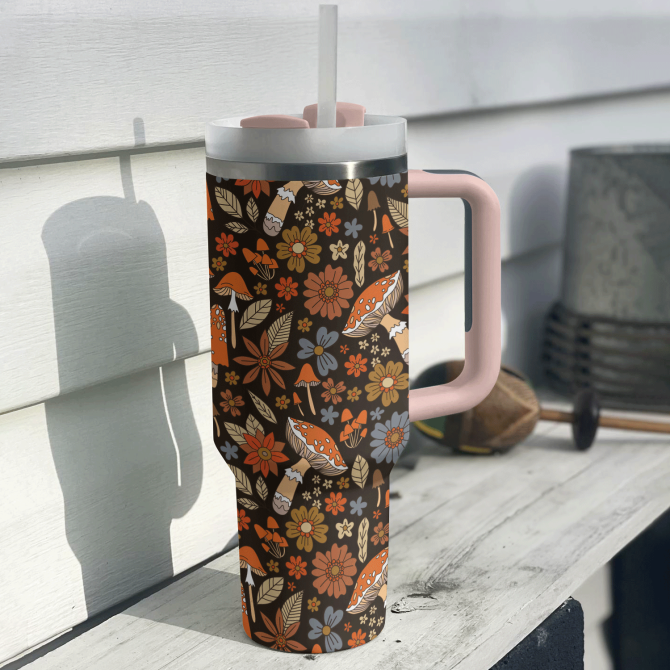 Boho Mushroom Bliss Custom Stanley Quencher 40Oz Stainless Steel Tumbler With Handle - Image 2