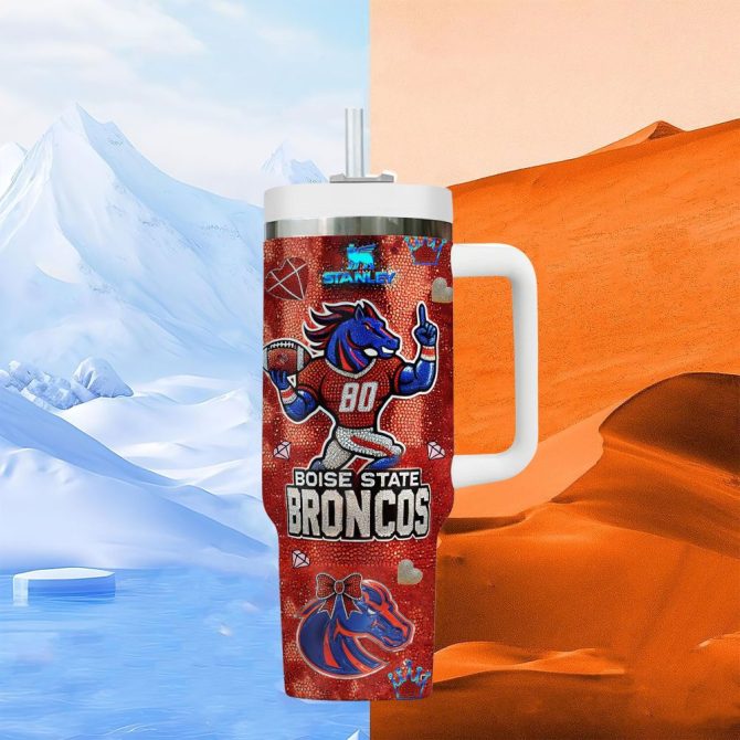 Boise State Broncos Ncaa Sports Custom Stanley Quencher 40Oz Stainless Steel Tumbler With Handle