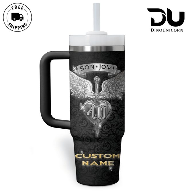 Bon Jovi Music Custom Stanley Quencher 40Oz Stainless Steel Tumbler With Handle - Image 3