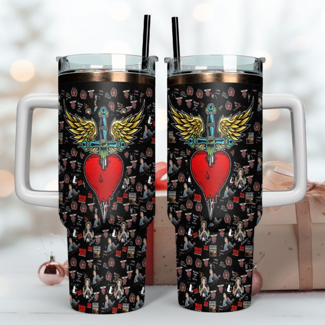 Bon Jovi Music Custom Stanley Quencher 40Oz Stainless Steel Tumbler With Handle - Image 4