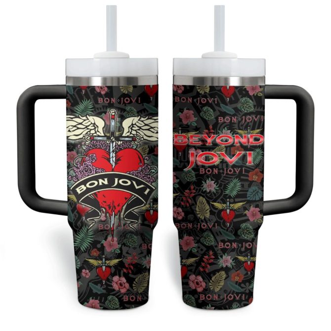 Bon Jovi Music Custom Stanley Quencher 40Oz Stainless Steel Tumbler With Handle