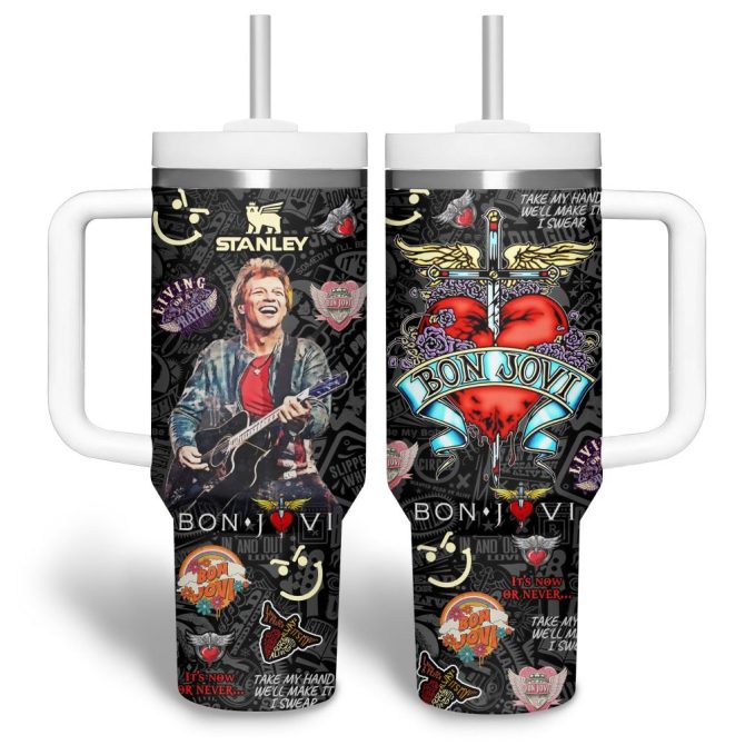 Bon Jovi Music Custom Stanley Quencher 40Oz Stainless Steel Tumbler With Handle - Image 4