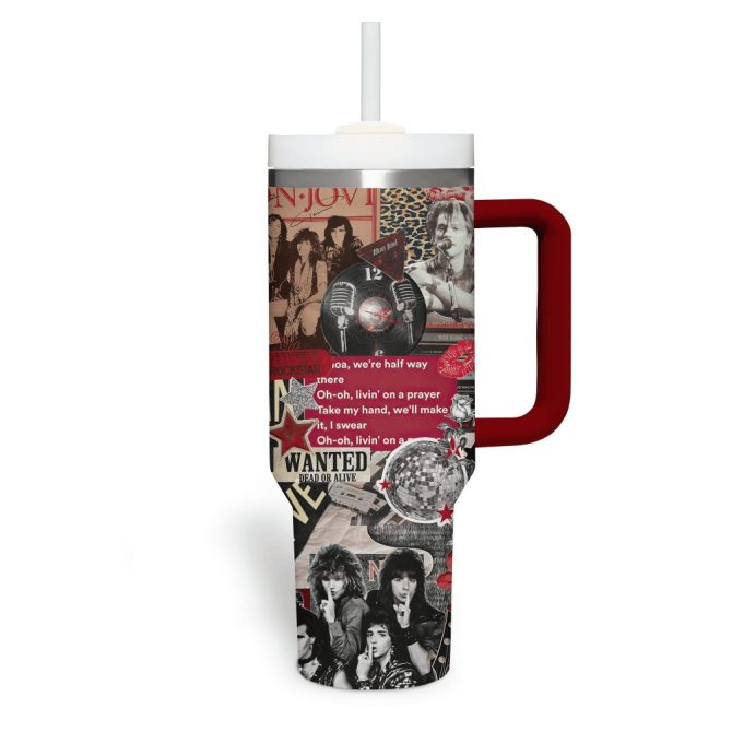 Bon Jovi Music Custom Stanley Quencher 40Oz Stainless Steel Tumbler With Handle - Image 3