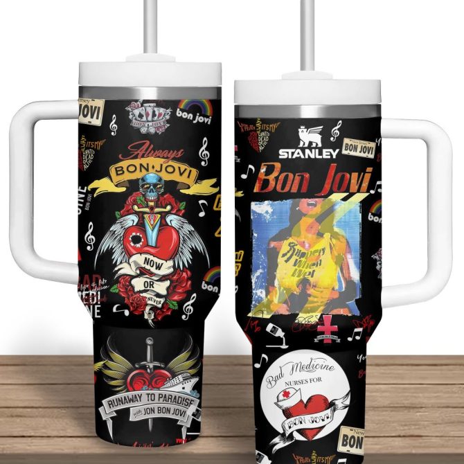 Bon Jovi Music Custom Stanley Quencher 40Oz Stainless Steel Tumbler With Handle - Image 2