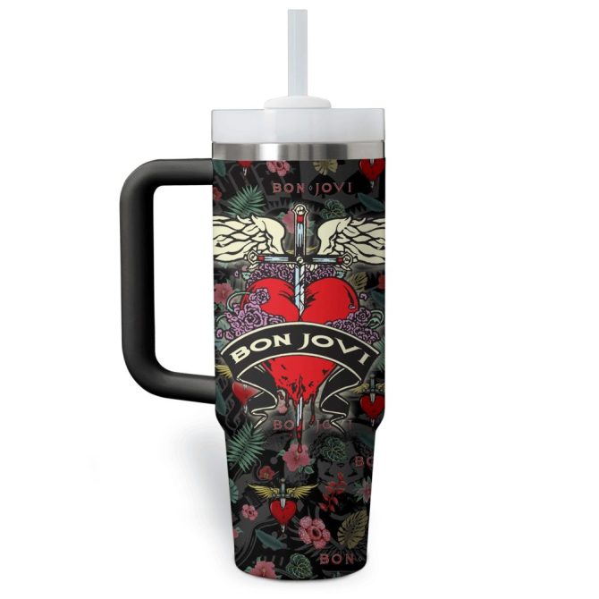 Bon Jovi Music Custom Stanley Quencher 40Oz Stainless Steel Tumbler With Handle - Image 2