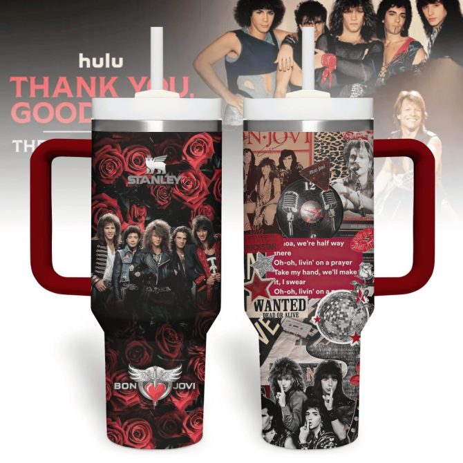 Bon Jovi Music Custom Stanley Quencher 40Oz Stainless Steel Tumbler With Handle