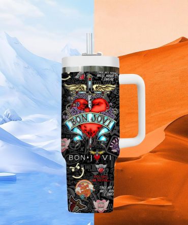 Bon Jovi Music Custom Stanley Quencher 40Oz Stainless Steel Tumbler With Handle