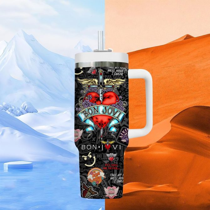 Bon Jovi Music Custom Stanley Quencher 40Oz Stainless Steel Tumbler With Handle