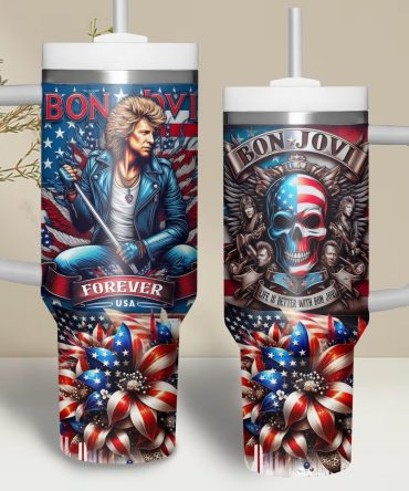 Bon Jovi Music Custom Stanley Quencher 40Oz Stainless Steel Tumbler With Handle