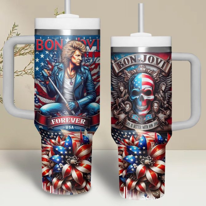 Bon Jovi Music Custom Stanley Quencher 40Oz Stainless Steel Tumbler With Handle