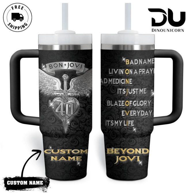 Bon Jovi Music Custom Stanley Quencher 40Oz Stainless Steel Tumbler With Handle - Image 2