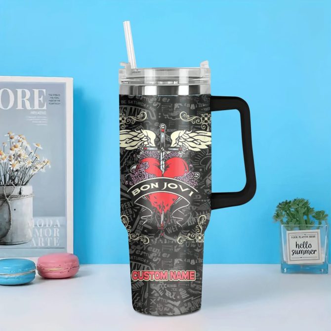 Bon Jovi Music Custom Stanley Quencher 40Oz Stainless Steel Tumbler With Handle - Image 4