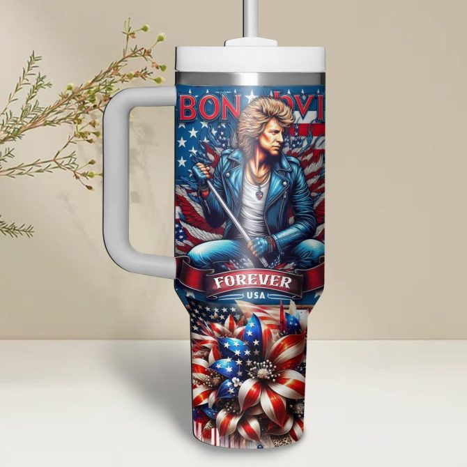 Bon Jovi Music Custom Stanley Quencher 40Oz Stainless Steel Tumbler With Handle - Image 2