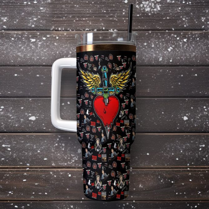 Bon Jovi Music Custom Stanley Quencher 40Oz Stainless Steel Tumbler With Handle - Image 2