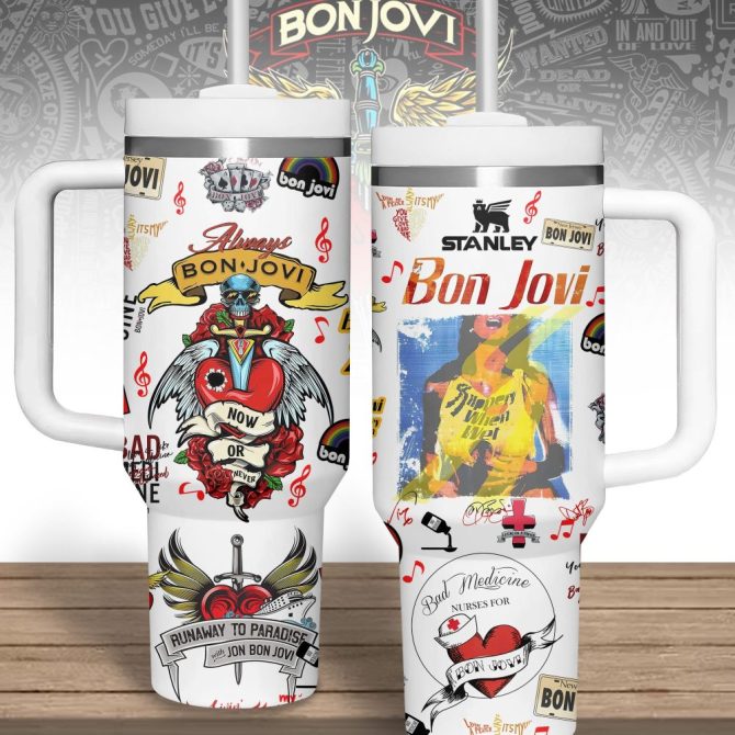 Bon Jovi Music Custom Stanley Quencher 40Oz Stainless Steel Tumbler With Handle - Image 3