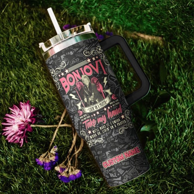 Bon Jovi Music Custom Stanley Quencher 40Oz Stainless Steel Tumbler With Handle - Image 2