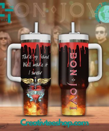 Bon Jovi Music Custom Stanley Quencher 40Oz Stainless Steel Tumbler With Handle