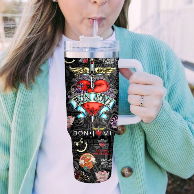 Bon Jovi Music Custom Stanley Quencher 40Oz Stainless Steel Tumbler With Handle - Image 2