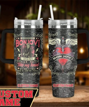 Bon Jovi Music Custom Stanley Quencher 40Oz Stainless Steel Tumbler With Handle