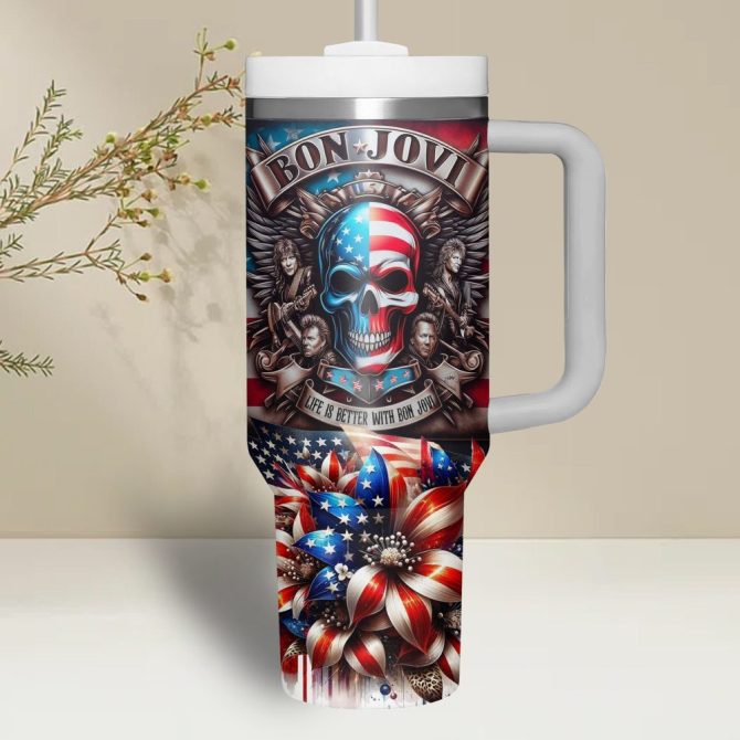 Bon Jovi Music Custom Stanley Quencher 40Oz Stainless Steel Tumbler With Handle - Image 3