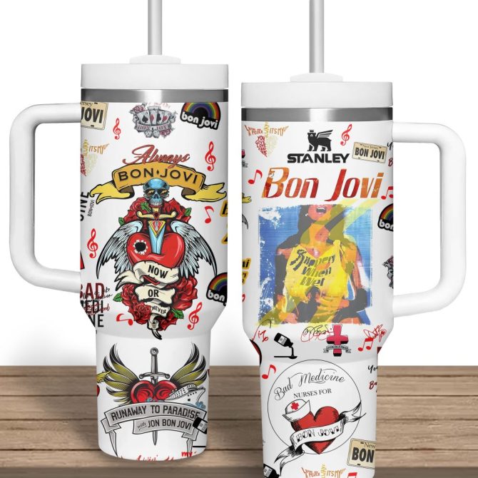 Bon Jovi Music Custom Stanley Quencher 40Oz Stainless Steel Tumbler With Handle - Image 4