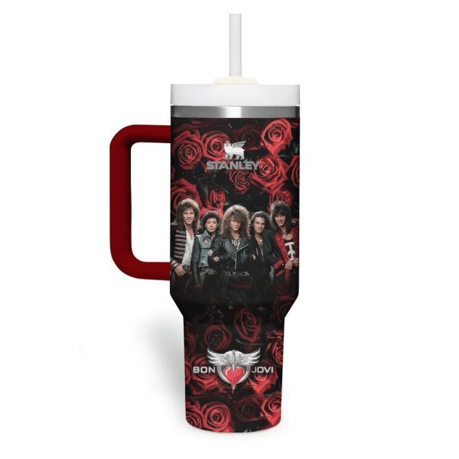 Bon Jovi Music Custom Stanley Quencher 40Oz Stainless Steel Tumbler With Handle - Image 2