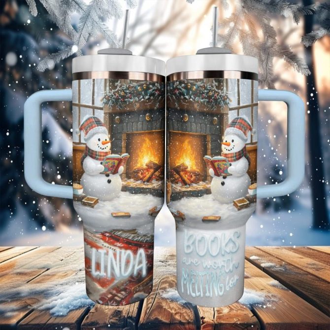 Books Are Worth Melting For Christmas Custom Stanley Quencher 40Oz Stainless Steel Tumbler With Handle - Image 3