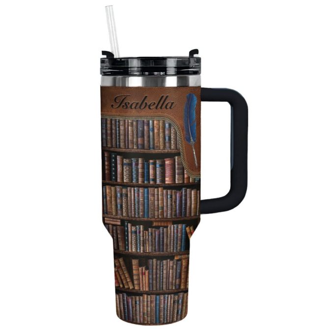 Books Library Custom Stanley Quencher 40Oz Stainless Steel Tumbler With Handle