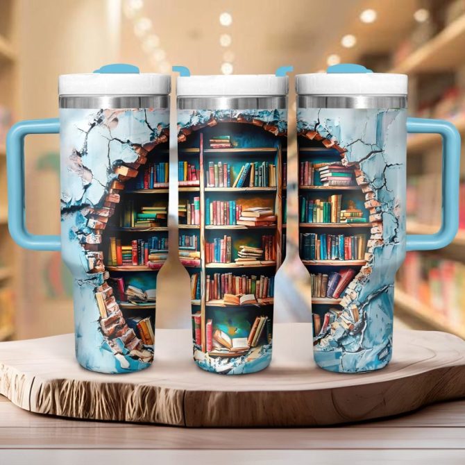 Books Library Custom Stanley Quencher 40Oz Stainless Steel Tumbler With Handle