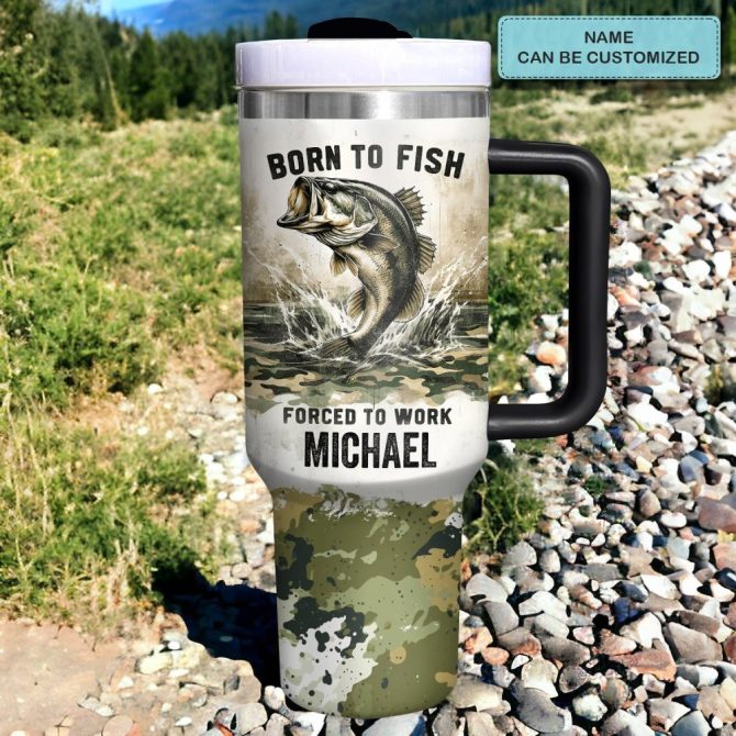 Born To Fish Forced To Work Custom Stanley Quencher 40Oz Stainless Steel Tumbler With Handle - Image 2