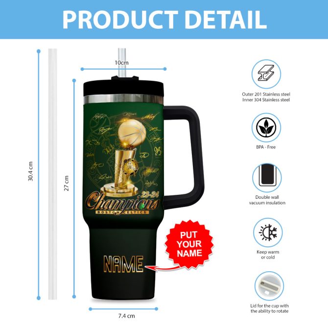 Boston Celtics Nba Custom Stanley Quencher 40Oz Stainless Steel Tumbler With Handle - Image 3