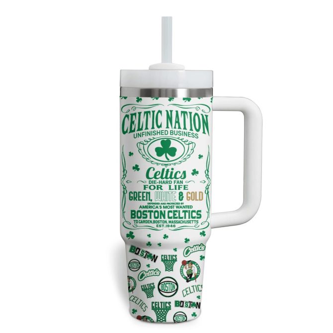 Boston Celtics Nba Custom Stanley Quencher 40Oz Stainless Steel Tumbler With Handle - Image 4